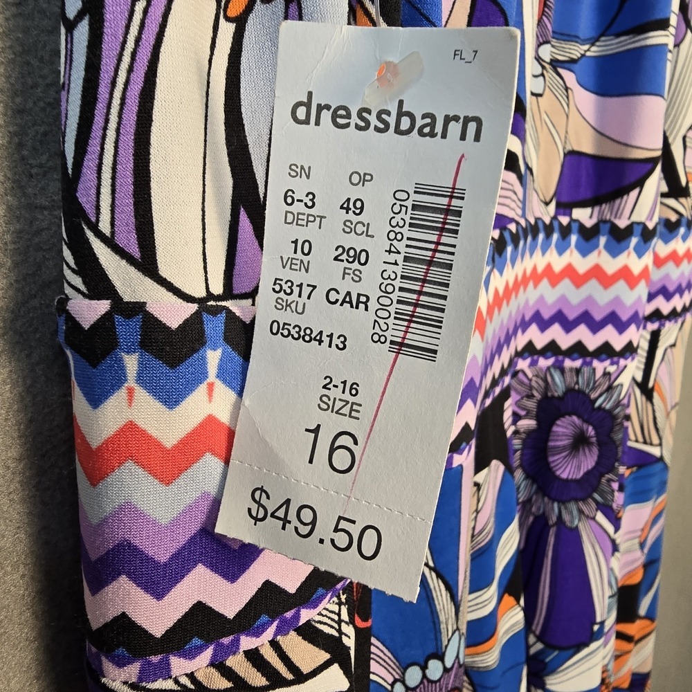 Dressbarn Handkerchief Hem Dress Patterned Women Size 16 Nwt - Picture 4 of 8